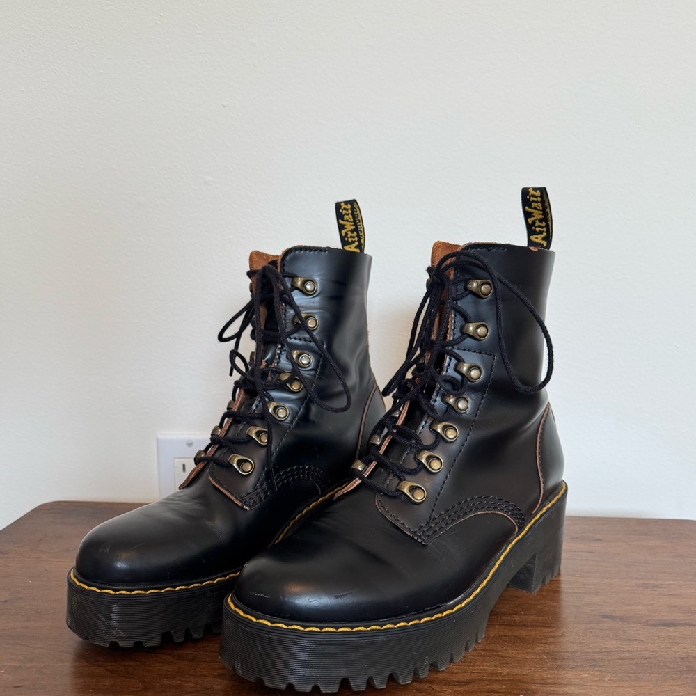 Dr. Martens black Leona platform lace-up boots